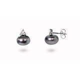Black Tahitian South Sea Pearl Earrings with Diamond CZs