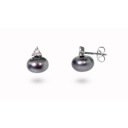 Black Tahitian South Sea Pearl Earrings with Diamond CZs