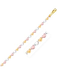14K Tri-Color Gold Anklet with Heart Style Links