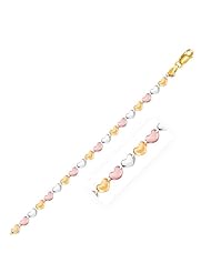 14K Tri-Color Gold Anklet with Heart Style Links