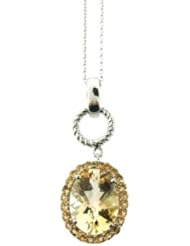 O&G Australia Natural Citrine & Yellow Sapphire (8.19cttw), Rhodium Plated 925 Sterling Silver Pendant with Adjustable Cable Chain