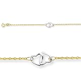 10 Inches 3 Double Hearts Adjustable Ankle Bracelet in 14k Yellow Gold