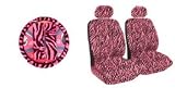 7 Piece Safari Animal Print Auto Interior Gift Set - 2 Pink Zebra Low Back Front Bucket Seat Covers, 2 Separate Headrest Covers, 1 Pink Zebra Steering Wheel Cover, and 2 Pink Zebra Shoulder Harness Pressure Relief Cover