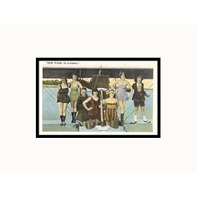 'High Fliers in Florida', Bathing Beauties, Pilot with Biplane Pre-Matted Print, 14" x 11"