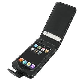 iTech Black premium high quality genuine soft napa leather flip carry case for the Apple Ipod Touch 2nd gen 8 GB, 16 GB, 32GB with removable belt clip