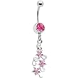Pink Gem Dramatic Floral Drop Belly Ring