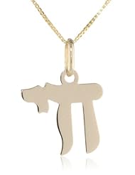 14k Yellow Gold Jewish Chai Pendant Necklace, 18"