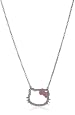 Hello Kitty Pink Enamel Bow, White Sapphire and Diamond Silhouette Sterling Silver Necklace, 18"