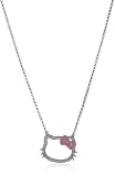 Hello Kitty Pink Enamel Bow, White Sapphire and Diamond Silhouette Sterling Silver Necklace, 18