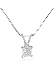 18k Gold Princess Cut Diamond Solitaire Pendant Necklace (1/4 ct, H-I Color, SI1-SI2 Clarity), 18"