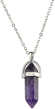 AROUND 101 Rock Crystal Quartz Hexagonal Healing Point Pendant Chakra Cut Gemstone Jewelry Necklace Amethyst (C19)
