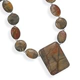 Picasso Jasper Oval Round and Rectangle Necklace Sterling Silver Adjustable Length