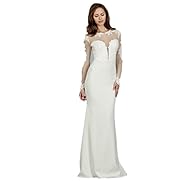 Jeweled Applique Sheer Lace Long Sleeves Mermaid Chiffon/Satin Wedding Dress  with a Court Train 