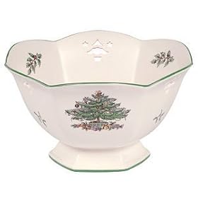 Spode Christmas Tree Pierced Footed Hexagonal Bowl