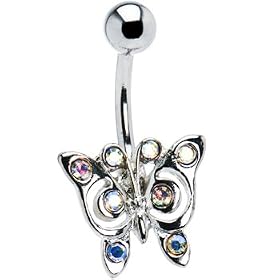 Gemmed Aurora BUTTERFLY Belly Ring