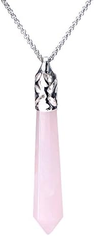 Natural Hexagonal Pile Gemstone Crystal Pendant Necklace, Stainless Steel Chain, Unisex, Power Healing Chakra