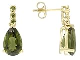 10KT 3.50CTW MOLDAVITE AND .15CTW IRRADIATED GREEN DIAMOND EARRINGS