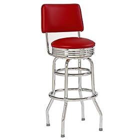 Double-Ring Bar Stool with Back and Chrome