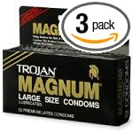 Trojan Magnum Large Size Latex Condoms, Lubricated, 12-Count Boxes (Pack of 3)
