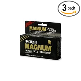 Trojan Magnum Large Size Latex Condoms, Lubricated, 12-Count Boxes (Pack of 3)