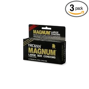 Trojan Magnum Large Size Latex Condoms, Lubricated, 12-Count Boxes (Pack of 3) by 