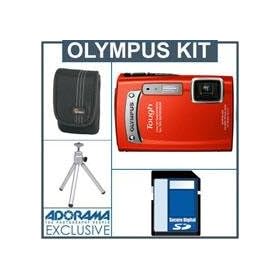 Olympus Tough TG-320 Digital Camera Kit - Red - with 8GB SD Memory Card , Camera Case, Table Top Tripod