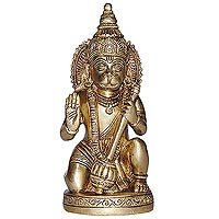 Sitting Statue Lord Hanumaan Brass Figurine 2.25 x 1.75 x 5.5 inches
