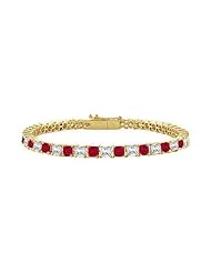 Ruby and Diamond Tennis Bracelet with 4.00 CT TGW on 18K Yellow Gold