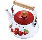 KAISERHOFF 2 Liter Kessel - Wasserkessel - auch für Induktion - weiss/rot 'Kirsche' - Teekessel