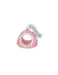 Hershey`s Kiss Pink CZ Small 3D Shaped Slide Bead/ Charm in 925 Sterling Silver