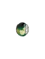 Silver, Green Cracked Agate w and Shell Stone Charm for 3mm Bracelets