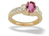 14K Yellow Gold Genuine Oval Pink Tourmaline and Diamond Ring