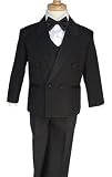 Childrens Tuxedo Black Double Breasted Notch Lapel (Sizes 0-7)-Includes Tuxedo, Shirt, Vest and Bowtie!