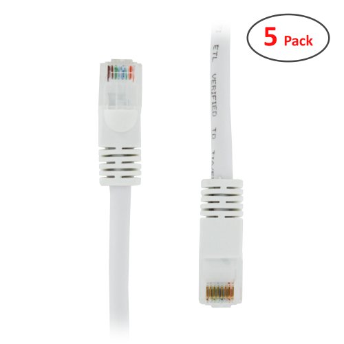 (5 PACK) 15 FT RJ45 CAT (6E) 550MHZ MOLDED ETHERNET NETWORK PATCH CABLE - WHITE - Lifetime Warranty