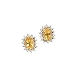 14K Yellow Gold 0.04 ct. Diamond and 6 x 4 MM Oval Shaped Citrine Earrings
