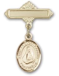 Gold Filled Baby Badge with St. Frances Cabrini Charm and Polished Badge Pin