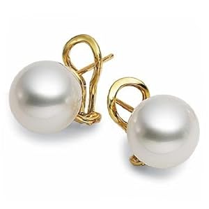 18k Yellow Gold S. Sea Cult. Pearl Earring 11mm Fine Round - JewelryWeb