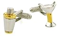 Rhodium plated and gold plated martini glass and shaker cufflinks with presentation box