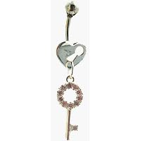 .925 Sterling Silver Heart with key belly ring by 