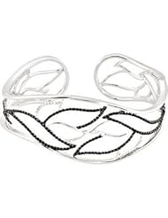 Genuine Spinel & Diamond Hinged Cuff Bracelet Sterling Silver 1/6 Ct Tw Spinel-Black 68248