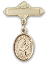 14K Gold Baby Badge with St. Thomas of Villanova Charm and Polished Badge Pin