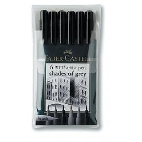 Faber-Castell PITT Artist Brush Pen Shades Of Gray Wallet (167104) 6 Shades of Grey Color brush pens 232, 233, 235, 272, 273, 274