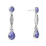 14K White Gold Pear Genuine Tanzanite Dangle Drop Earrings
