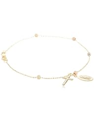 Duragold 14k Tri-Color Beads on Beaded Chain with Cross and Guadalupe Bracelet, 7.5"