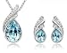 Schmuck : Für Muttertag: Elegantes silbernes Schmuckset mit tropfenförmigem Ketten-Anhänger und Ohrsteckern / Ohrringen mit CZ Aquamarin und Zirkonia Diamanten