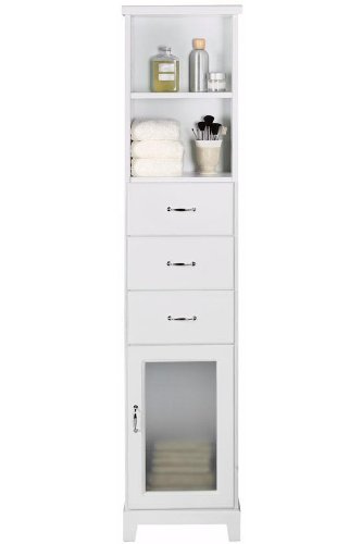 Dexter 14"w Linen Storage Cabinet With Glass Door, 14.5"W, WHITE