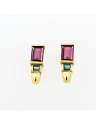 14k Gold Garnet and Tourmaline Bezel Set Stud Earrings