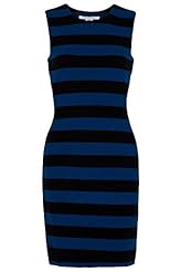 Fitted Jeweled Sleeveless Striped Print Acrylic/Polyamide/Spandex/Wool/Knit  Dress