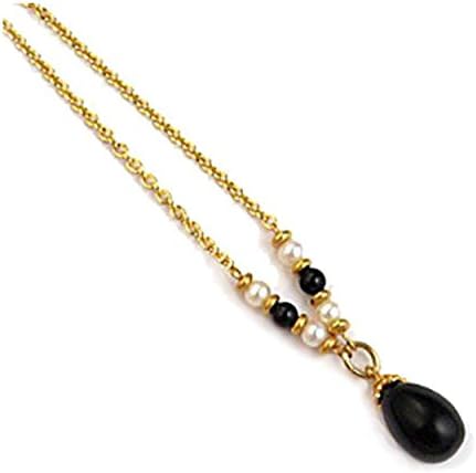 5 cttw Gold Plated Dainty Black Onyx Faberge Egg Pendant Chain Necklace With 2mm Pearls Made In America