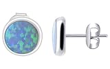 8 MM x 8 MM Round Created Blue Opal .925 Sterling Silver Stud Earrings